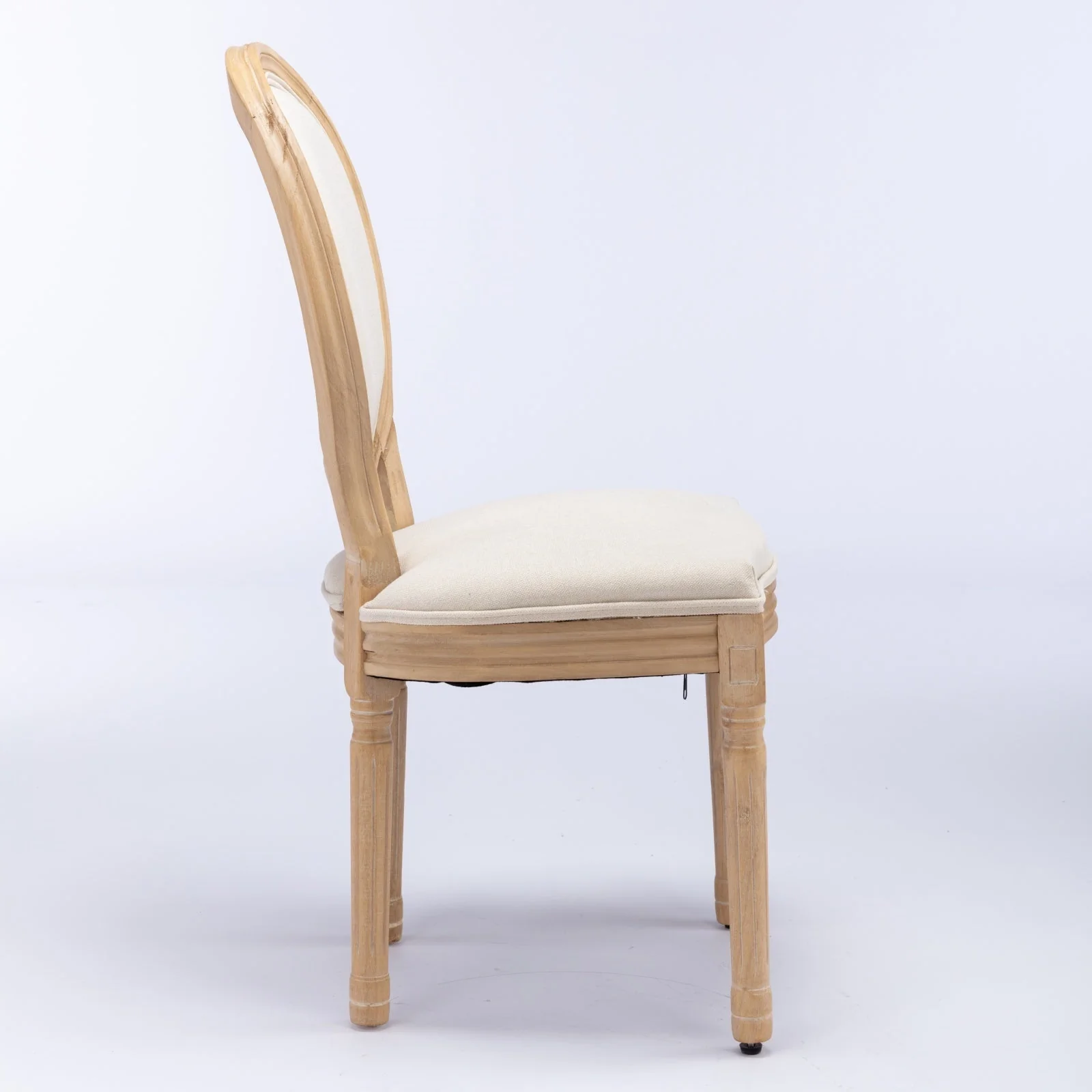French Style Solid Wood Frame Linen Back Dining Chair Set of 2 - Image 4