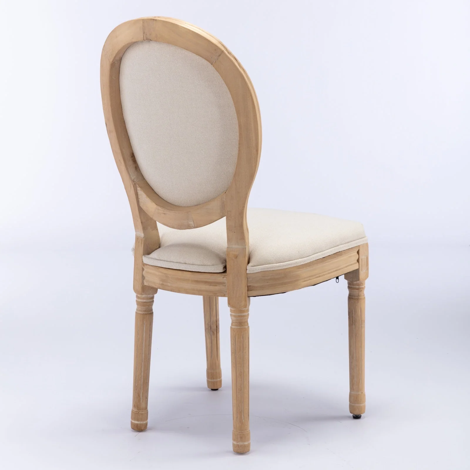 French Style Solid Wood Frame Linen Back Dining Chair Set of 2 - Image 5