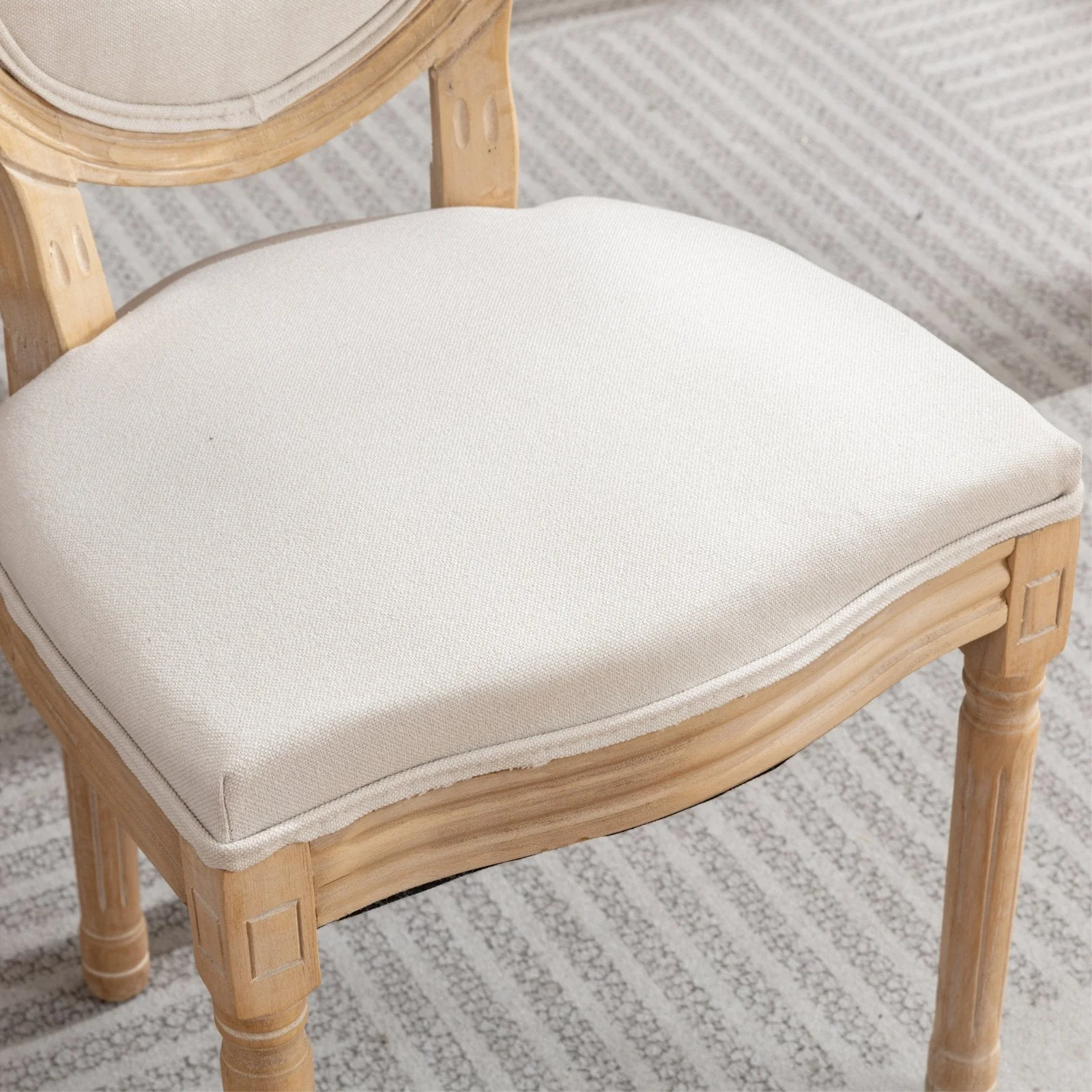 French Style Solid Wood Frame Linen Back Dining Chair Set of 2 - Image 9