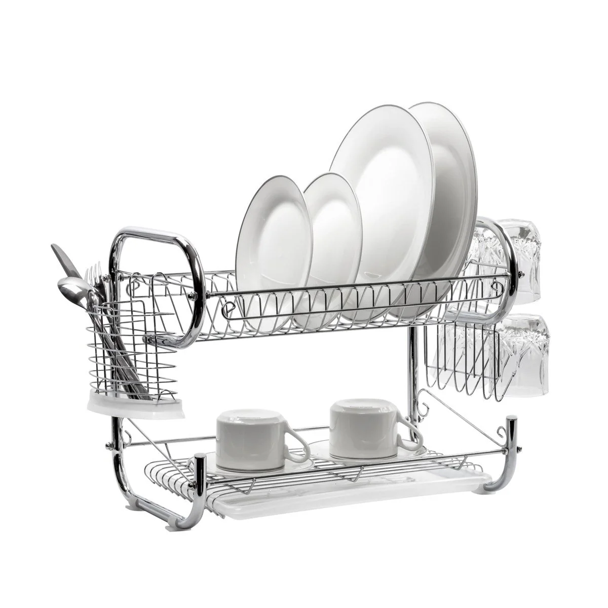 Fresh Stainless Steel Chrome 2-Tier Dish Rack with Utensil Holder & Cutting Board Holder - Image 2