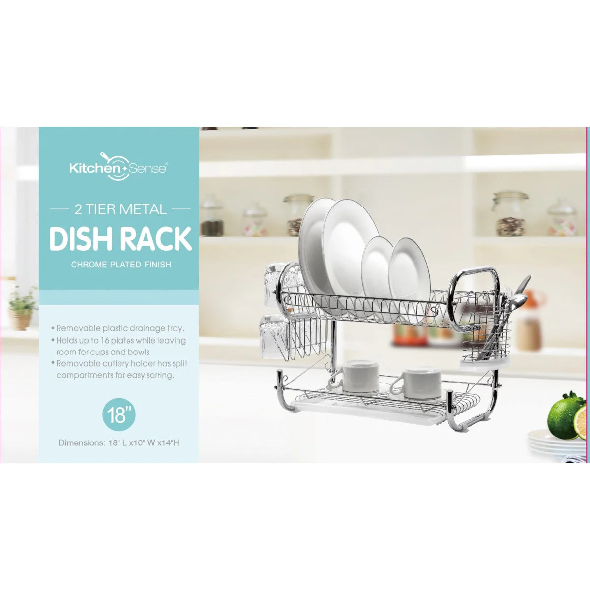 Fresh Stainless Steel Chrome 2-Tier Dish Rack with Utensil Holder & Cutting Board Holder - Image 3