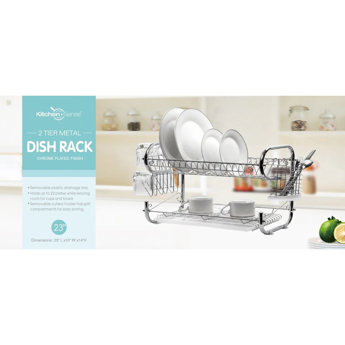 Fresh Stainless Steel Chrome 2-Tier Dish Rack with Utensil Holder & Cutting Board Holder - Image 5