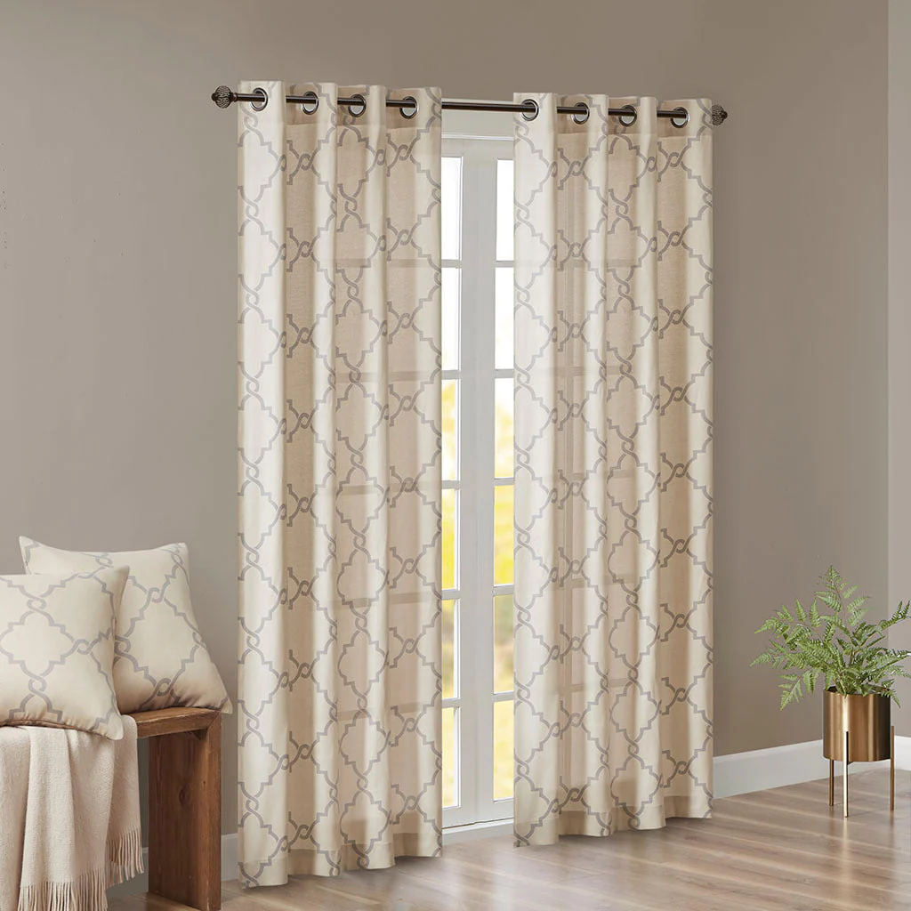 Fretwork Print Grommet Top Window Curtain Panel (One Panel) - Image 11