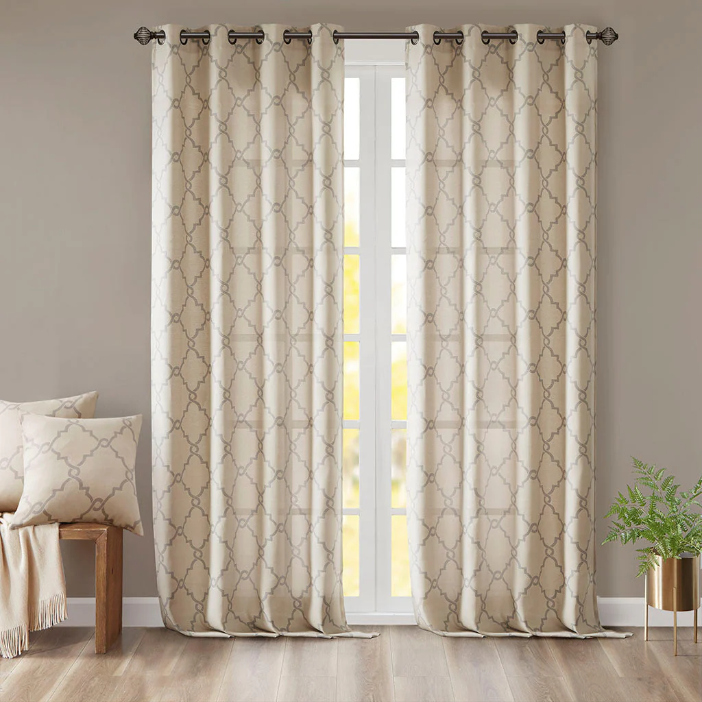 Fretwork Print Grommet Top Window Curtain Panel (One Panel) - Image 12