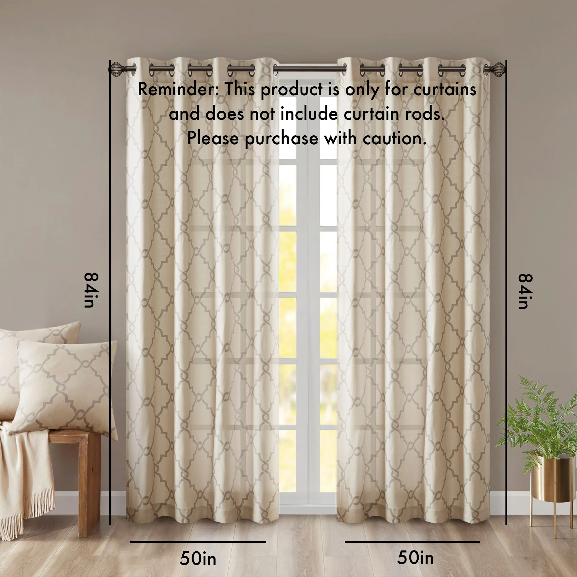 Fretwork Print Grommet Top Window Curtain Panel (One Panel) - Image 3