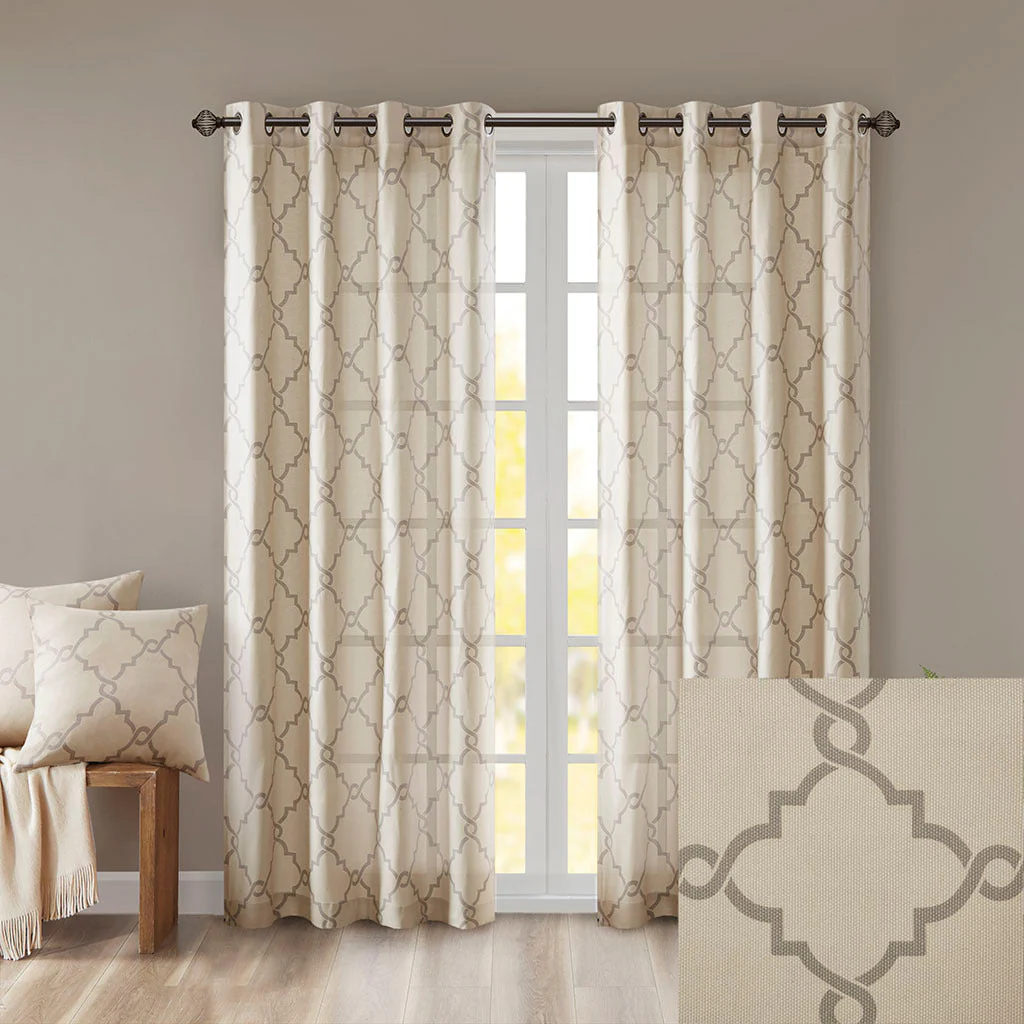 Fretwork Print Grommet Top Window Curtain Panel (One Panel) - Image 7