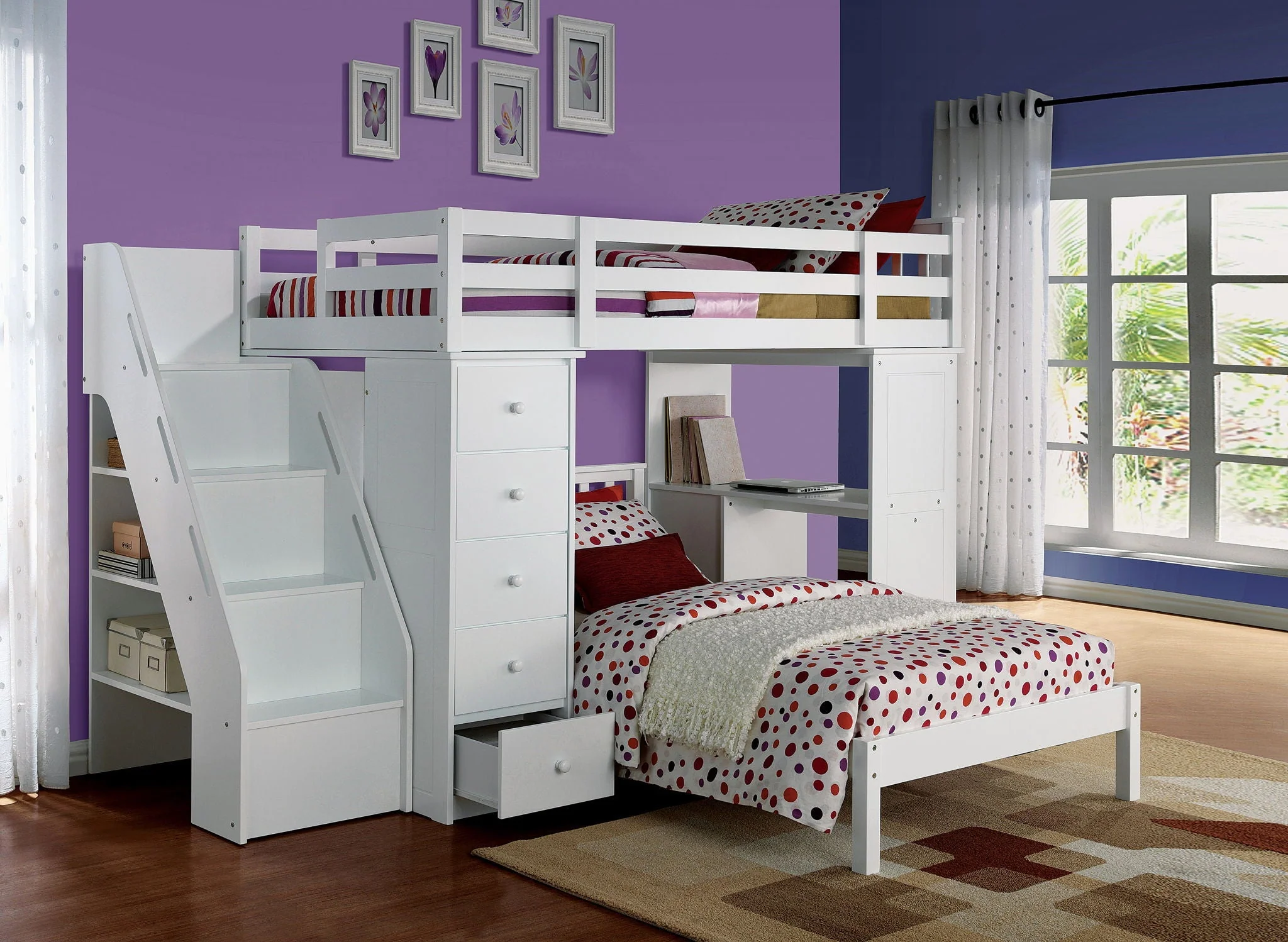 Freya - Twin Loft Bed With Storage (Not Including The Bottom Twin Bed) - White - Image 2
