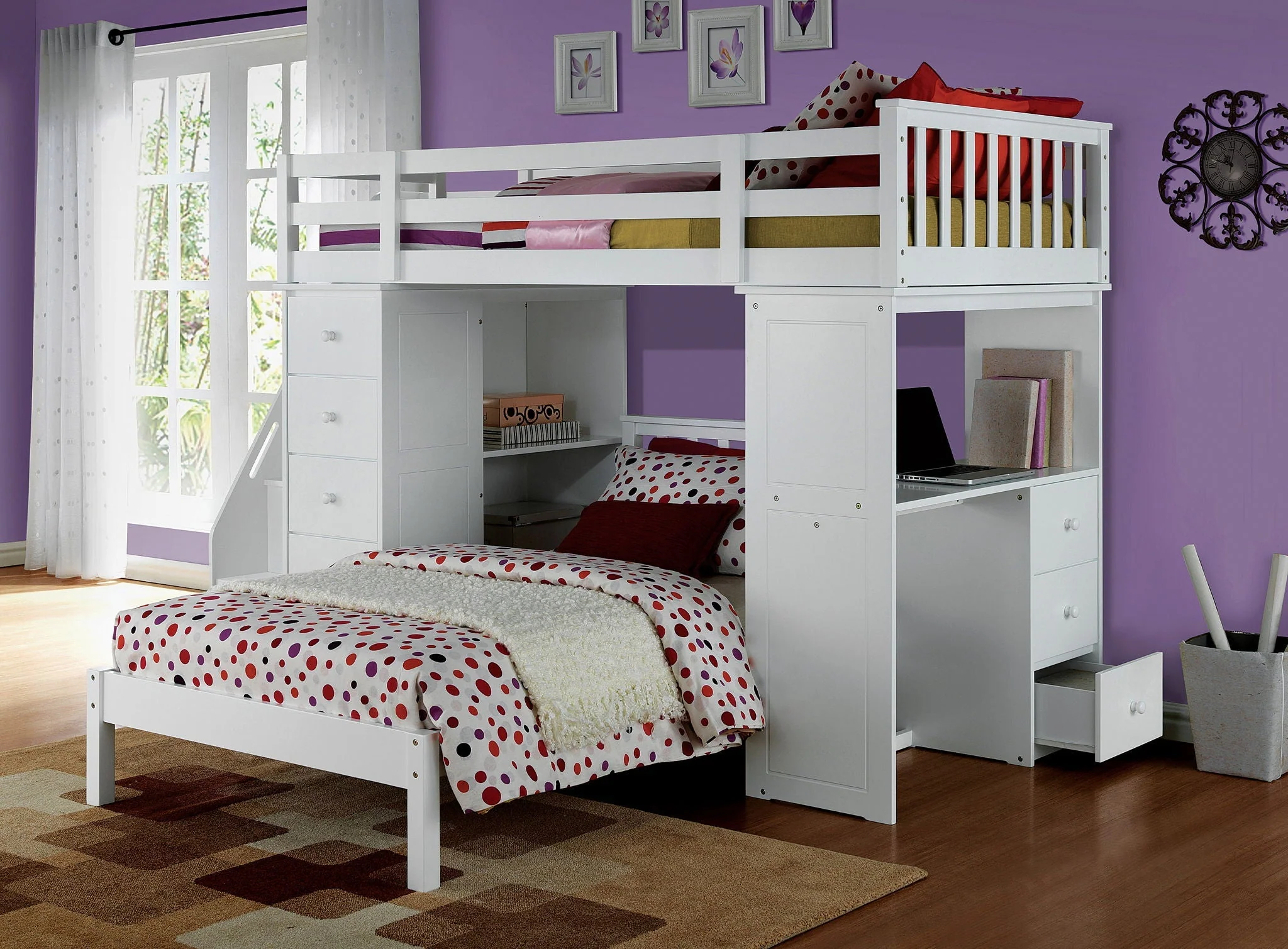 Freya - Twin Loft Bed With Storage (Not Including The Bottom Twin Bed) - White - Image 3