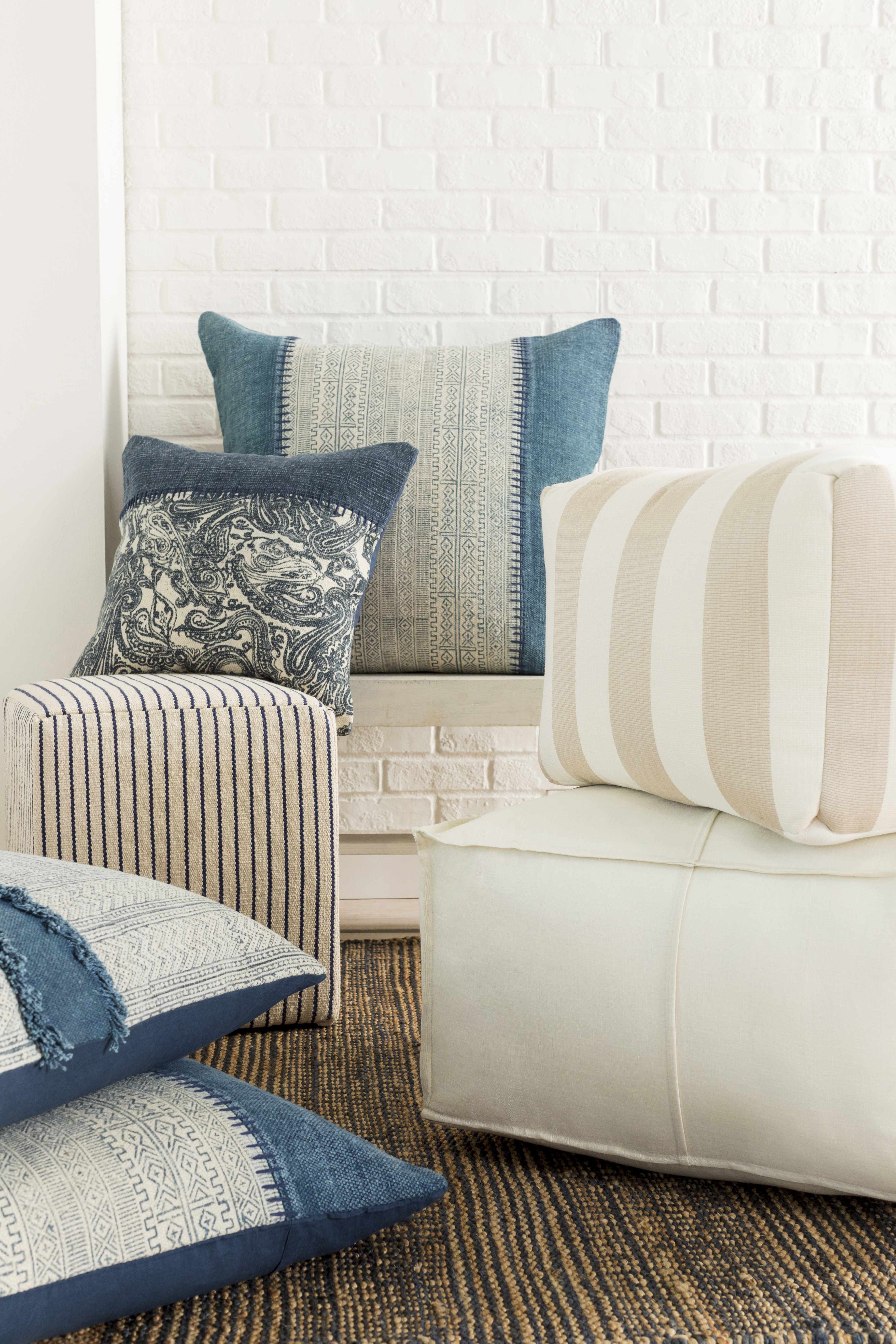 Friendsville Solid & Striped Ivory Pouf - Image 5