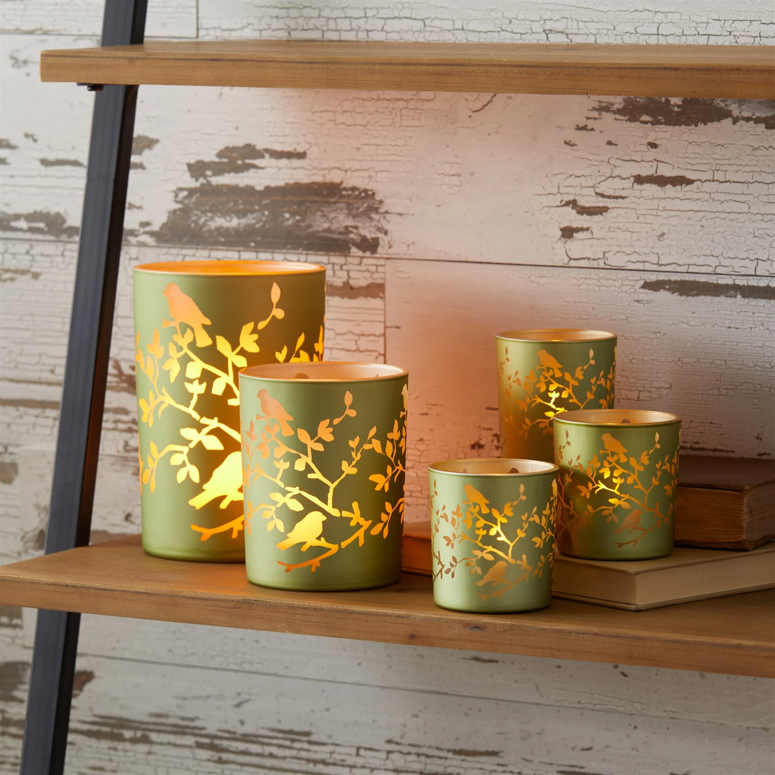 Frosted floral bird votive candle holder (set of 3) - Image 2
