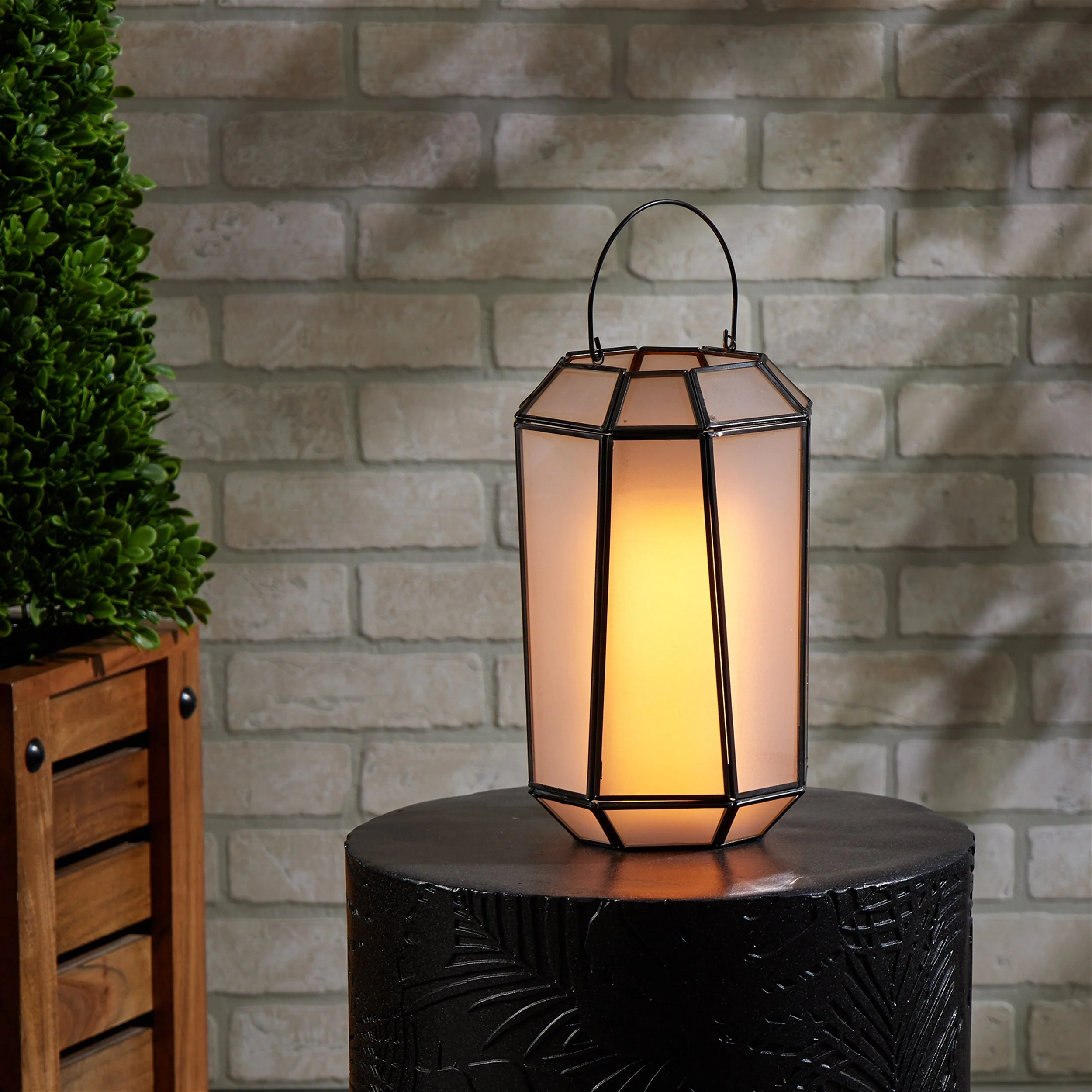 Frosted Glass Lantern with Handle 10.75"H - Image 2