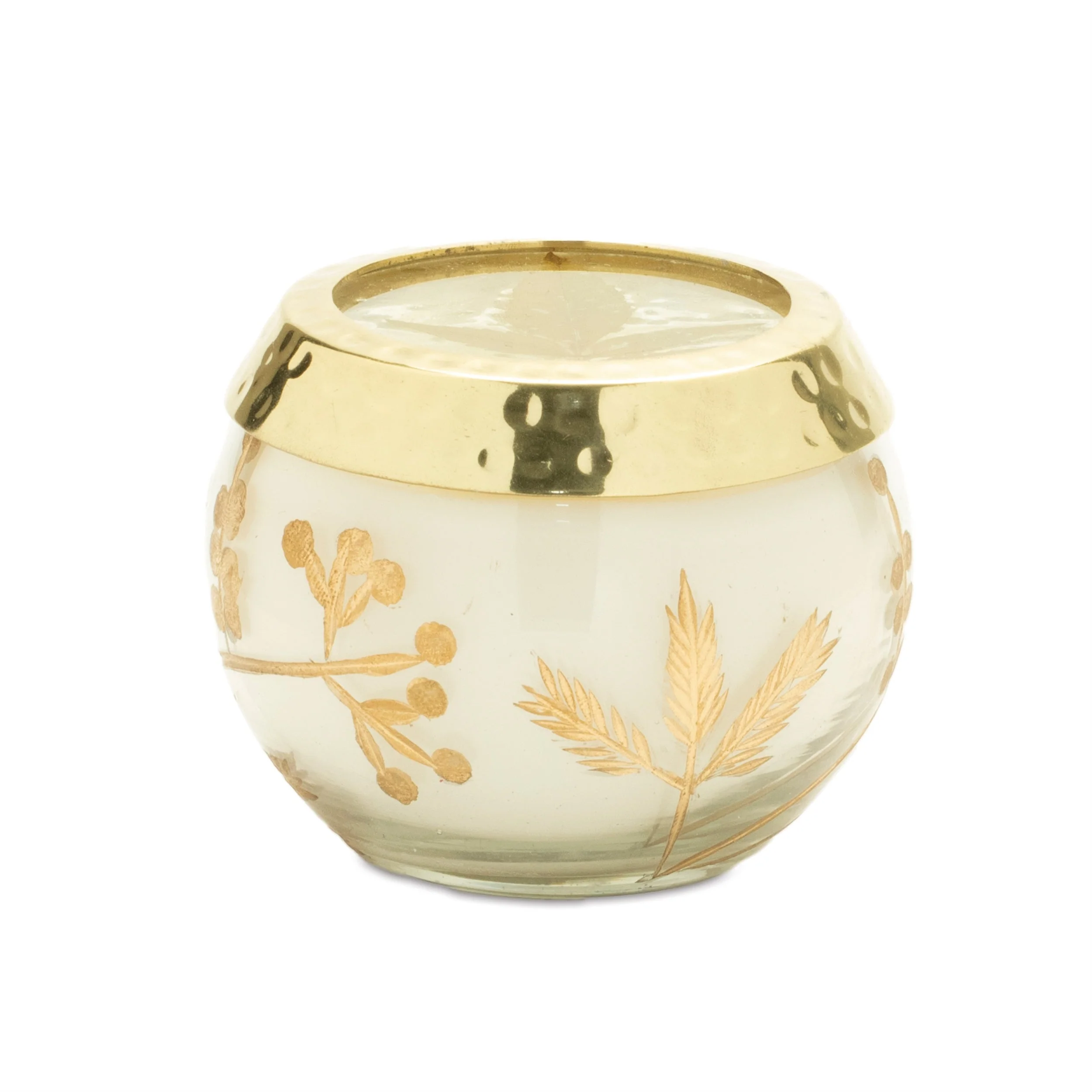 Frosted Juniper Scented Soy Candle with Pressed Leaf Lid (Set of 3)
