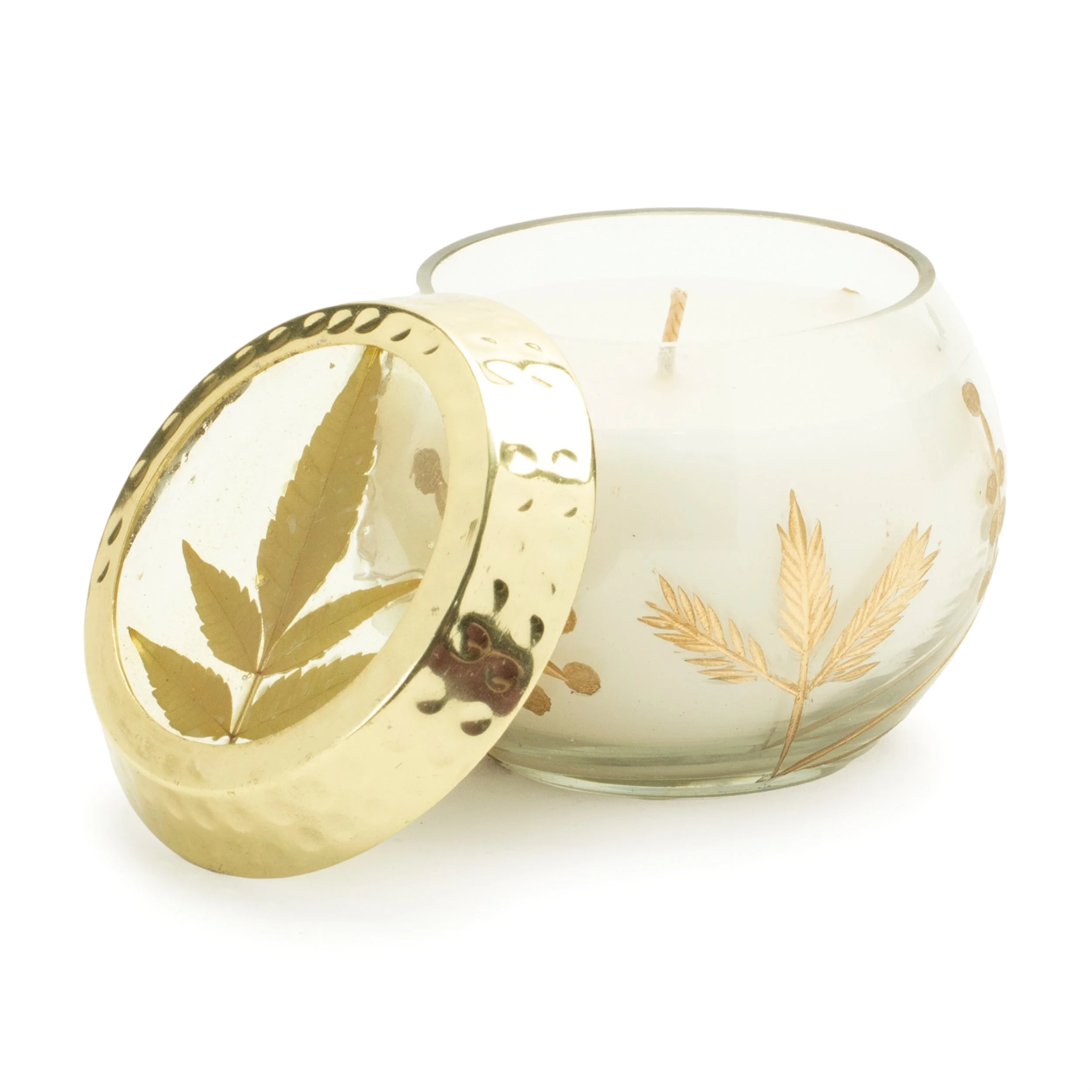 Frosted Juniper Scented Soy Candle with Pressed Leaf Lid (Set of 3) - Image 3