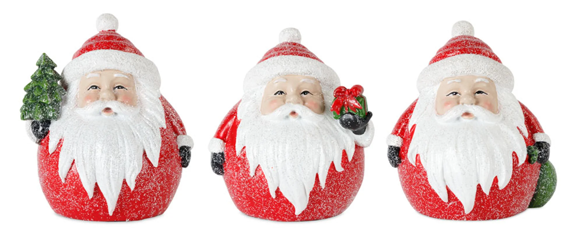 Frosted Round Santa Figure with Bird and Pine Accent (Set of 6) - Image 2