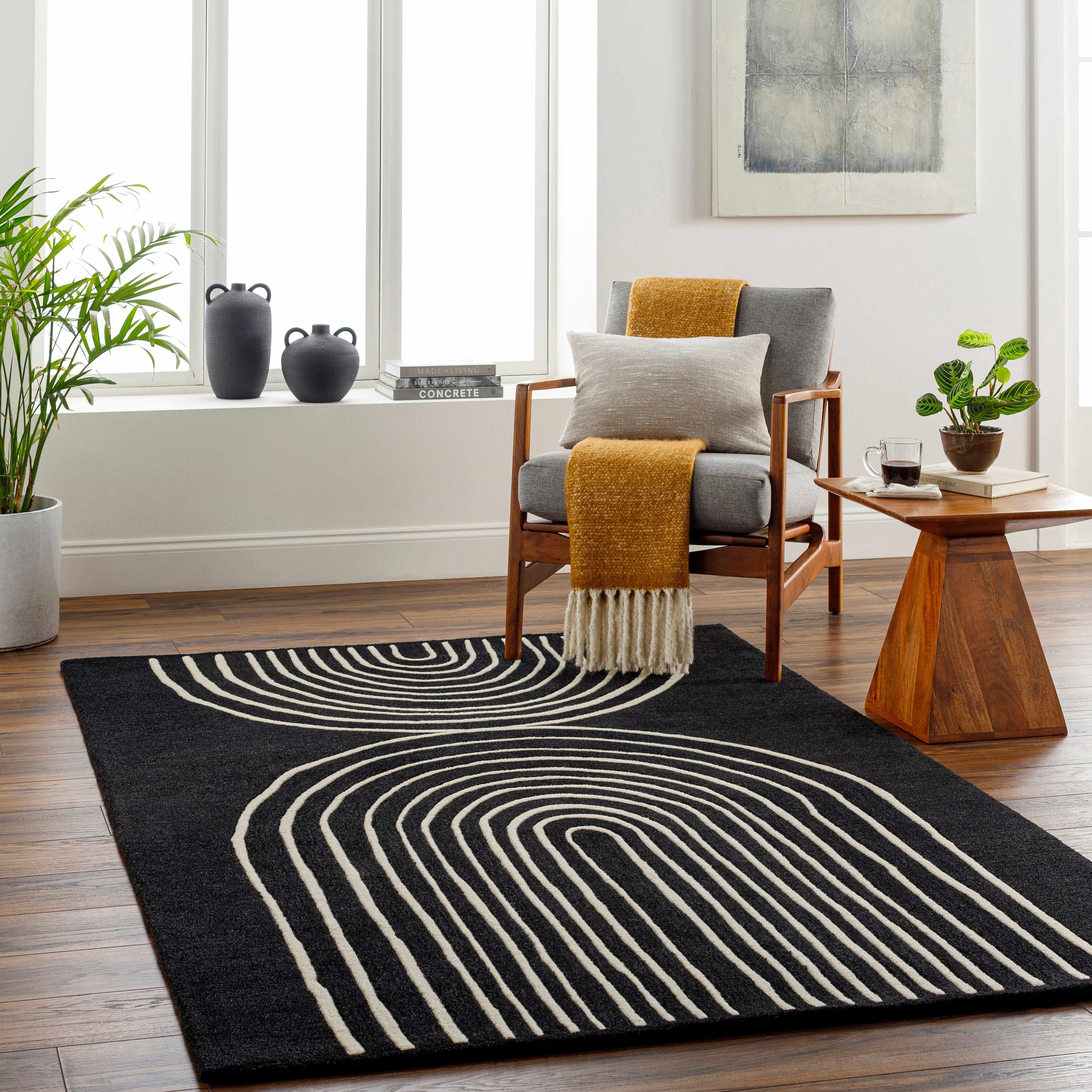 Fuat Black Wool Rug - Image 2
