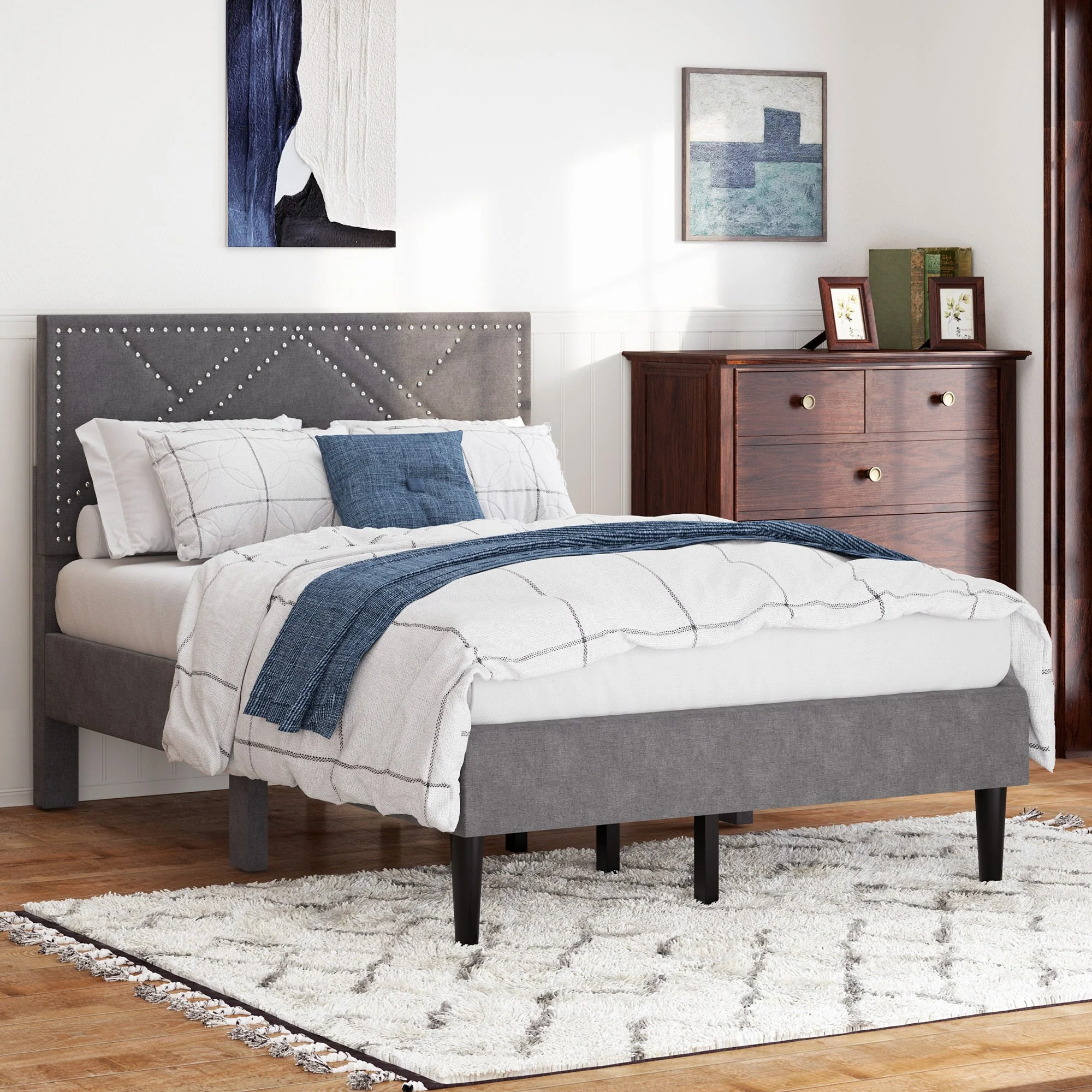 Full Bed Frame with Linen Storage Headboard - Image 3