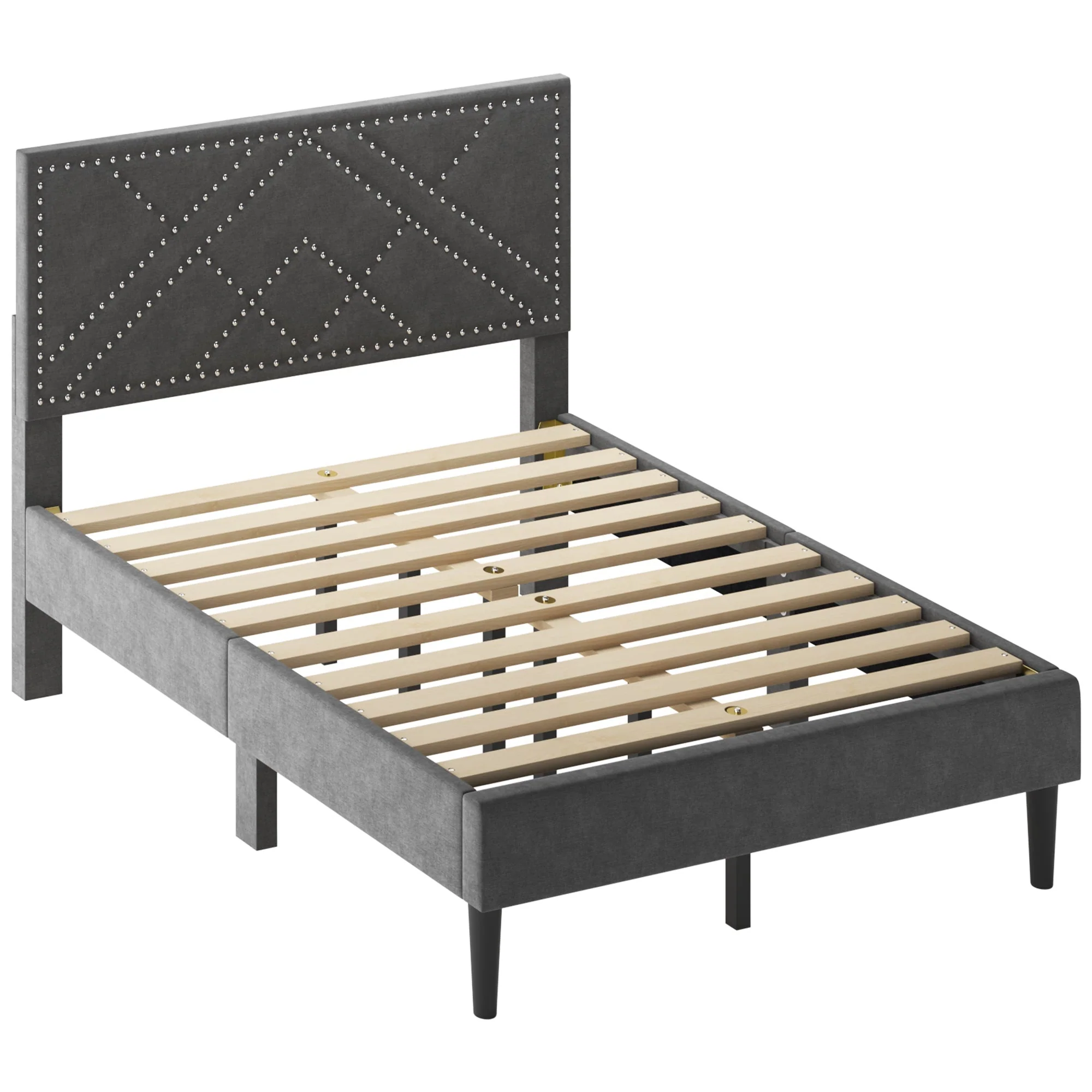 Full Bed Frame with Linen Storage Headboard - Image 6