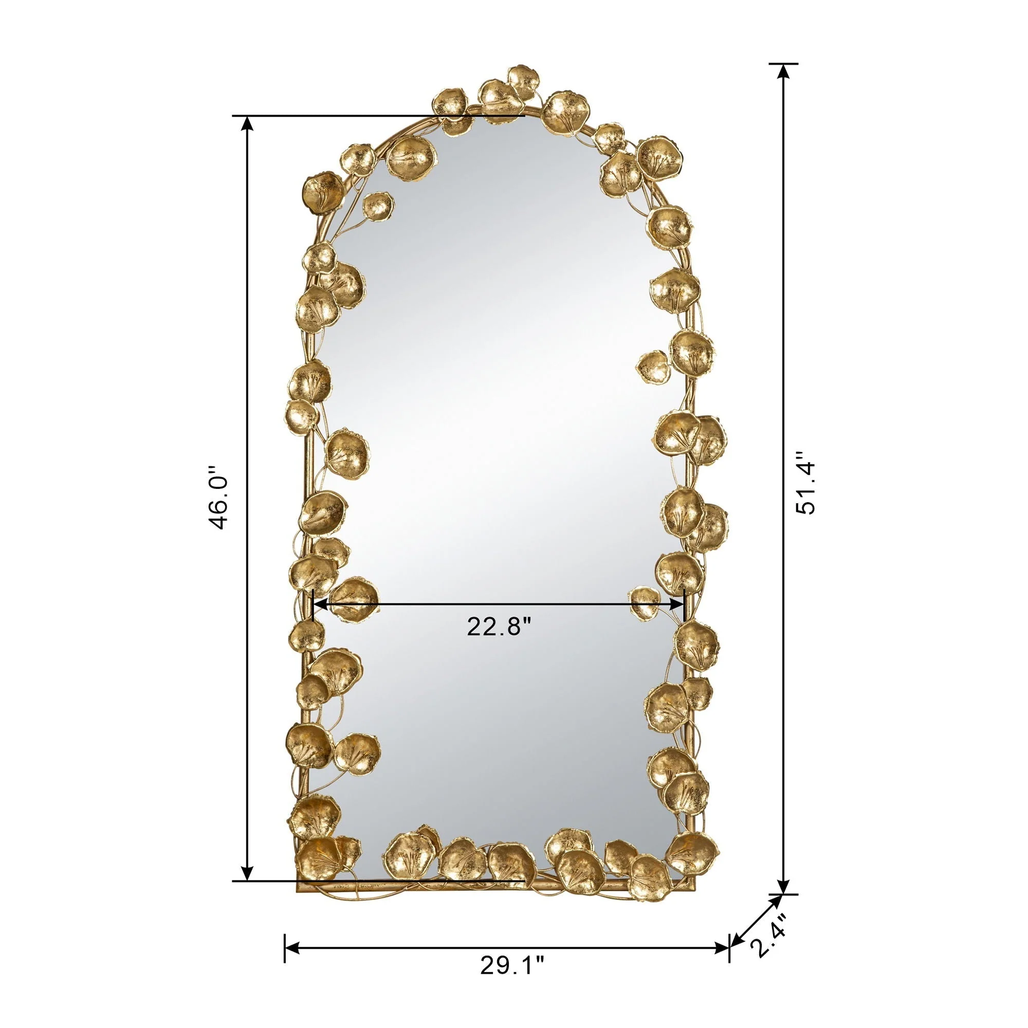 Full Length Arched Wall Mirror With Gold Leaf Accents - Image 10