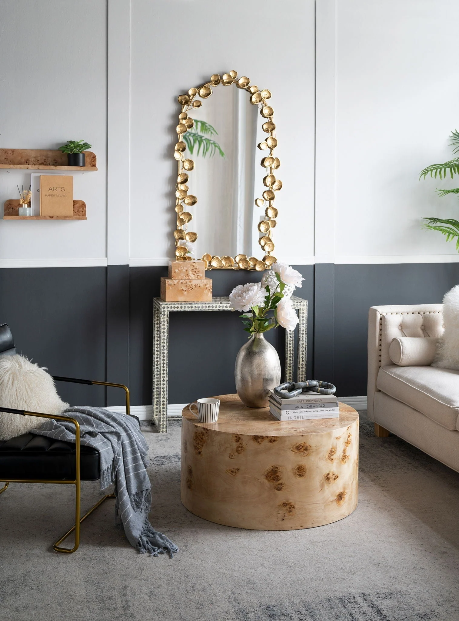 Full Length Arched Wall Mirror With Gold Leaf Accents - Image 6