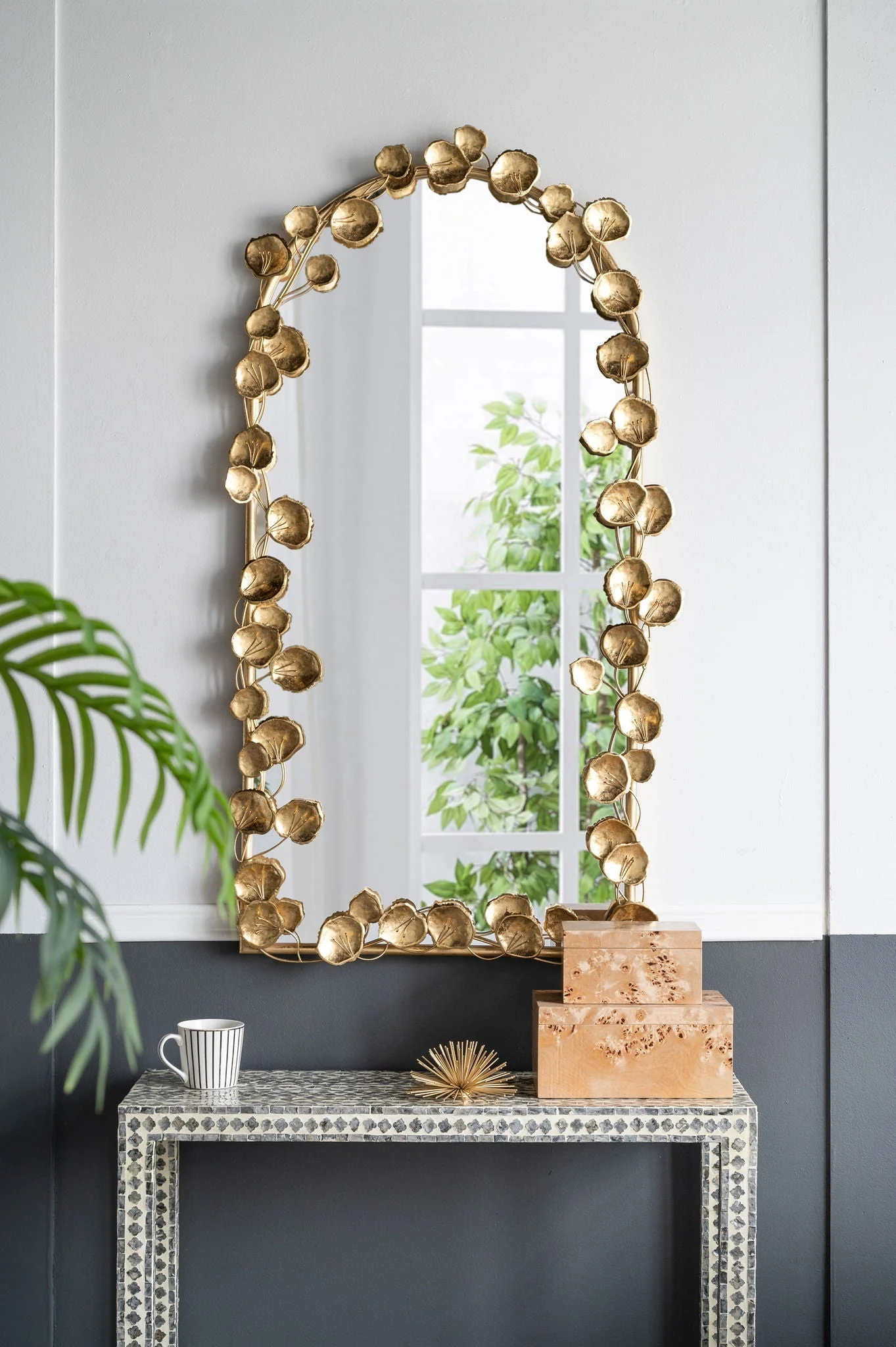 Full Length Arched Wall Mirror With Gold Leaf Accents - Image 9