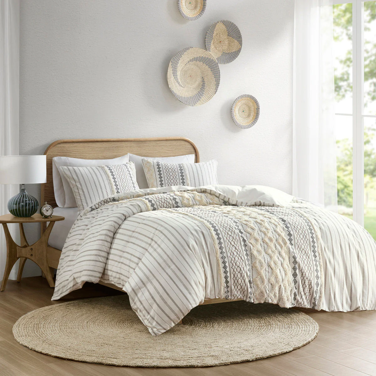 Full/Queen Cotton Printed Duvet Cover Set with Chenille - Image 4