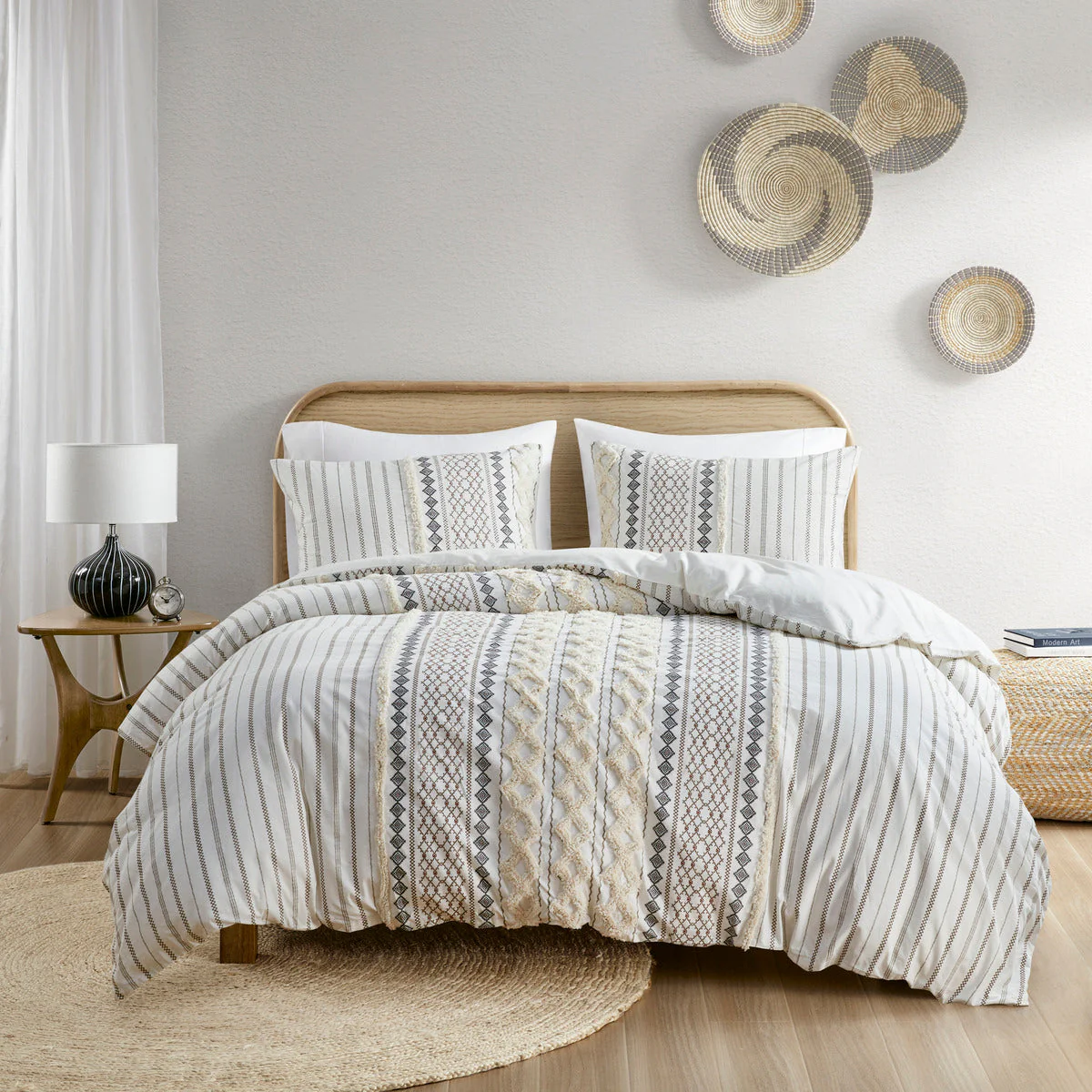 Full/Queen Cotton Printed Duvet Cover Set with Chenille - Image 5