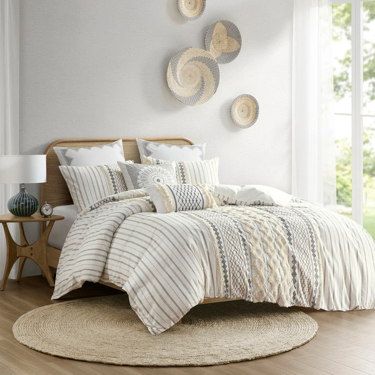 Full/Queen Cotton Printed Duvet Cover Set with Chenille - Image 8