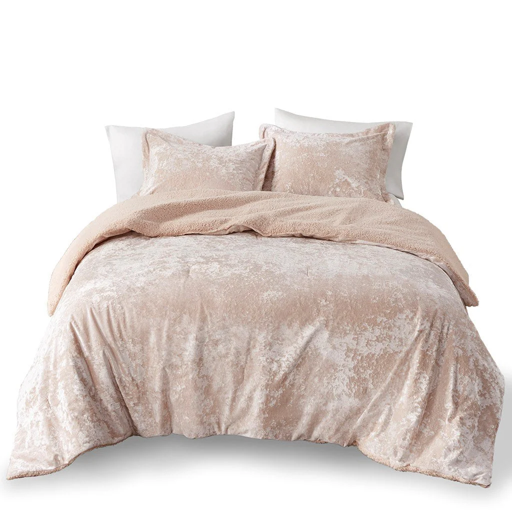 Full/Queen Crushed Velvet Sherpa Reversible Comforter Set - Image 12