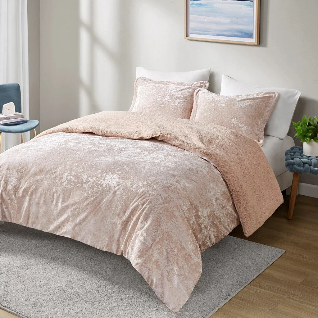 Full/Queen Crushed Velvet Sherpa Reversible Comforter Set - Image 2