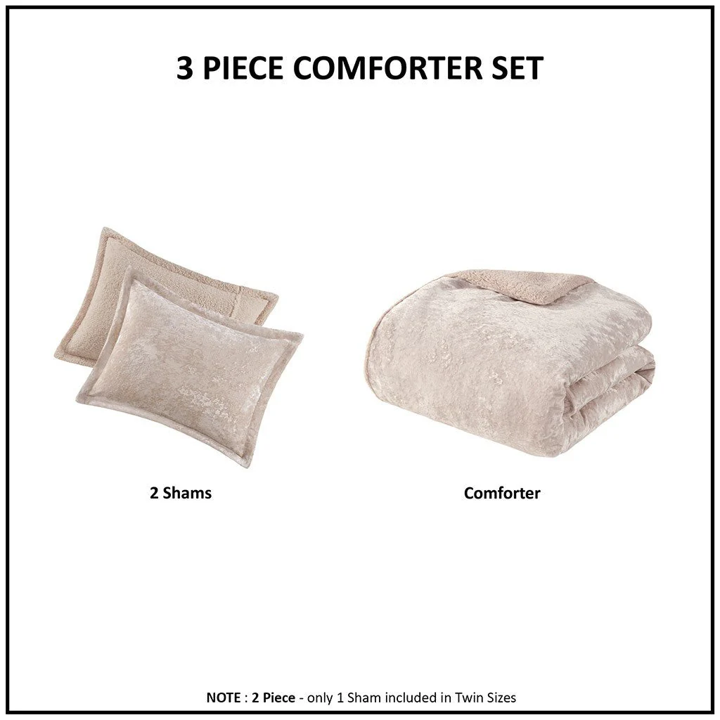 Full/Queen Crushed Velvet Sherpa Reversible Comforter Set - Image 4