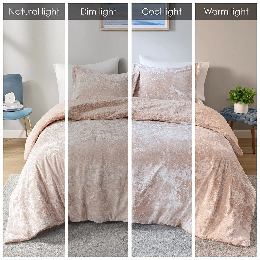 Full/Queen Crushed Velvet Sherpa Reversible Comforter Set - Image 7