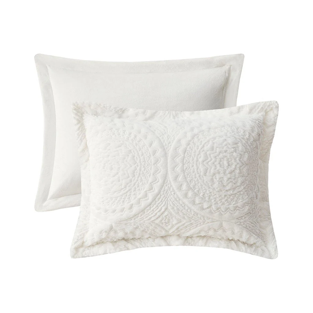 Full/Queen Embroidered Medallion Faux Fur Ultra Plush Comforter Mini Set - Image 10