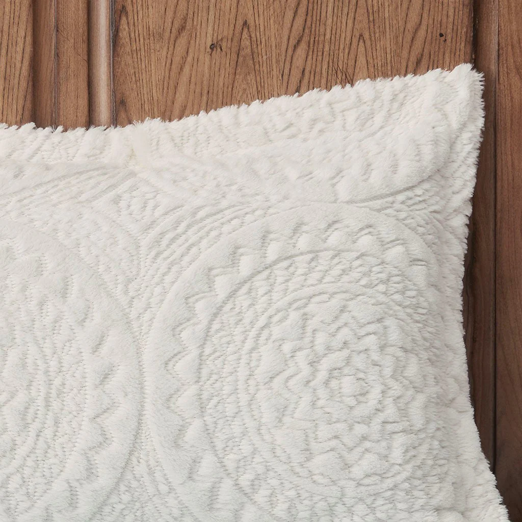 Full/Queen Embroidered Medallion Faux Fur Ultra Plush Comforter Mini Set - Image 12