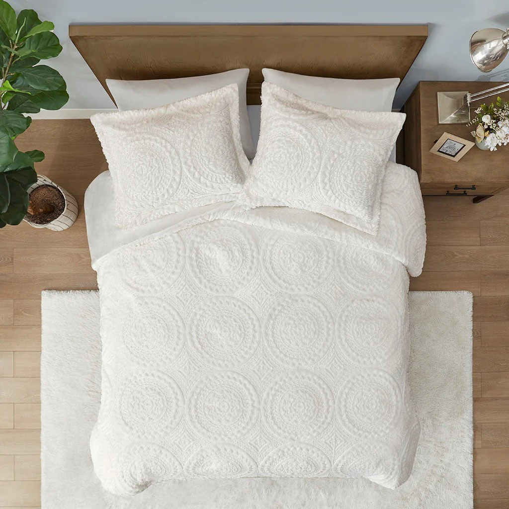 Full/Queen Embroidered Medallion Faux Fur Ultra Plush Comforter Mini Set - Image 2