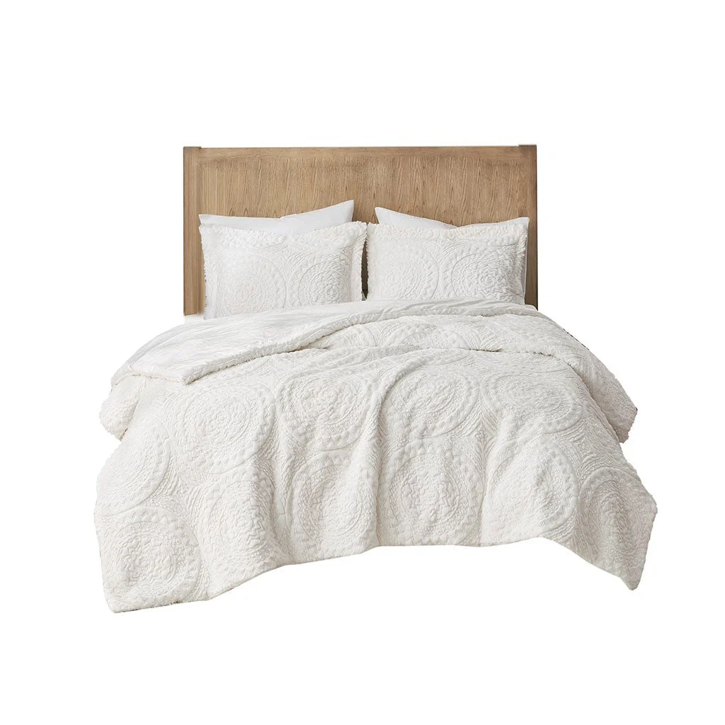 Full/Queen Embroidered Medallion Faux Fur Ultra Plush Comforter Mini Set - Image 8