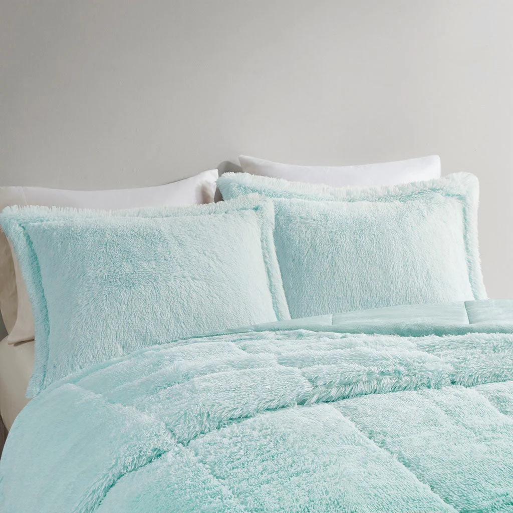 Full/Queen Ombre Shaggy Long Fur Comforter Mini Set - Image 5