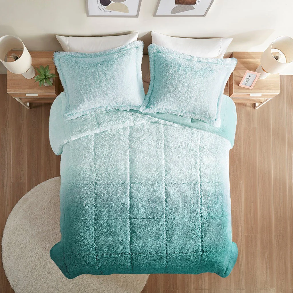 Full/Queen Ombre Shaggy Long Fur Comforter Mini Set - Image 6