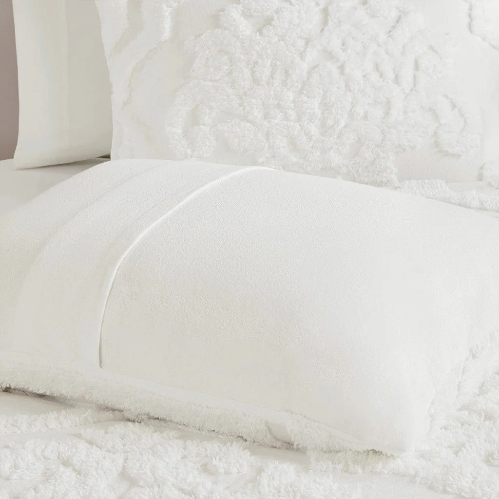 Full/Queen Tufted Cotton Chenille Damask Duvet Cover Set - Image 16