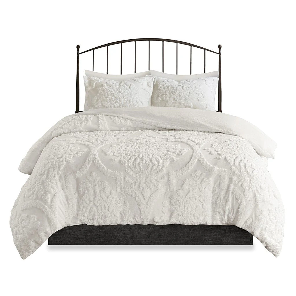 Full/Queen Tufted Cotton Chenille Damask Duvet Cover Set - Image 2