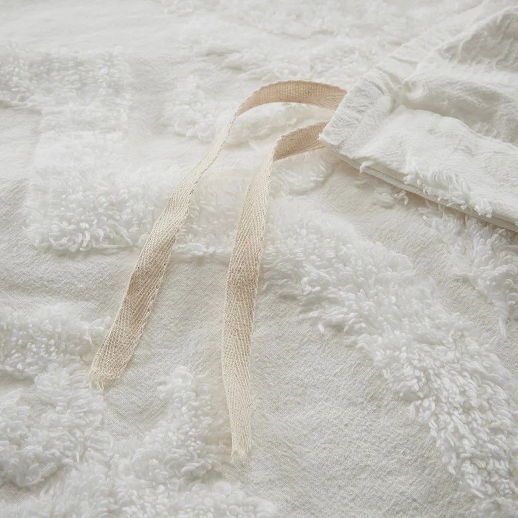 Full/Queen Tufted Cotton Chenille Damask Duvet Cover Set - Image 9