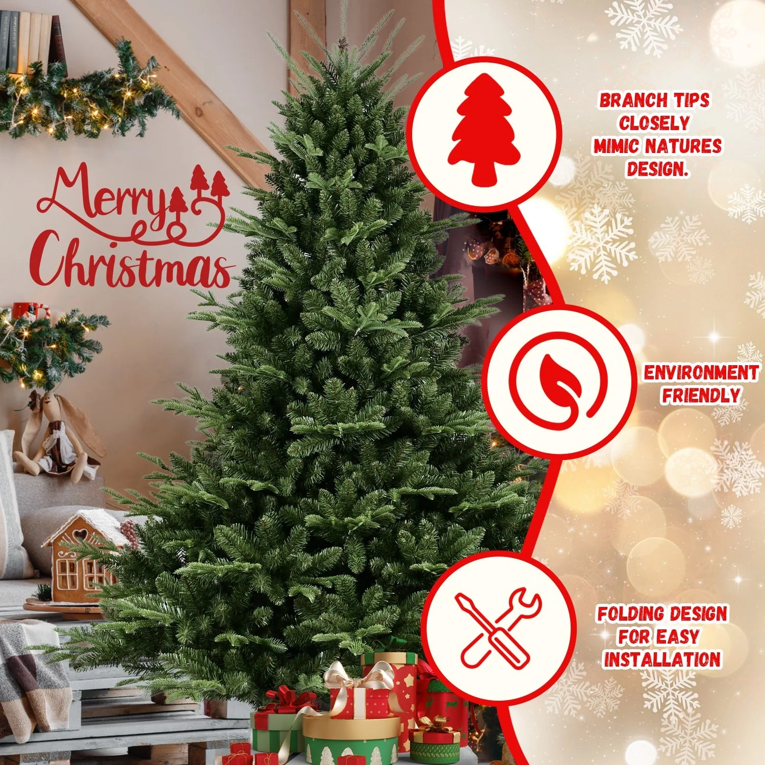 Full-Shaped 6 Ft Christmas Tree with 1673 PE/PVC Tips - Image 3