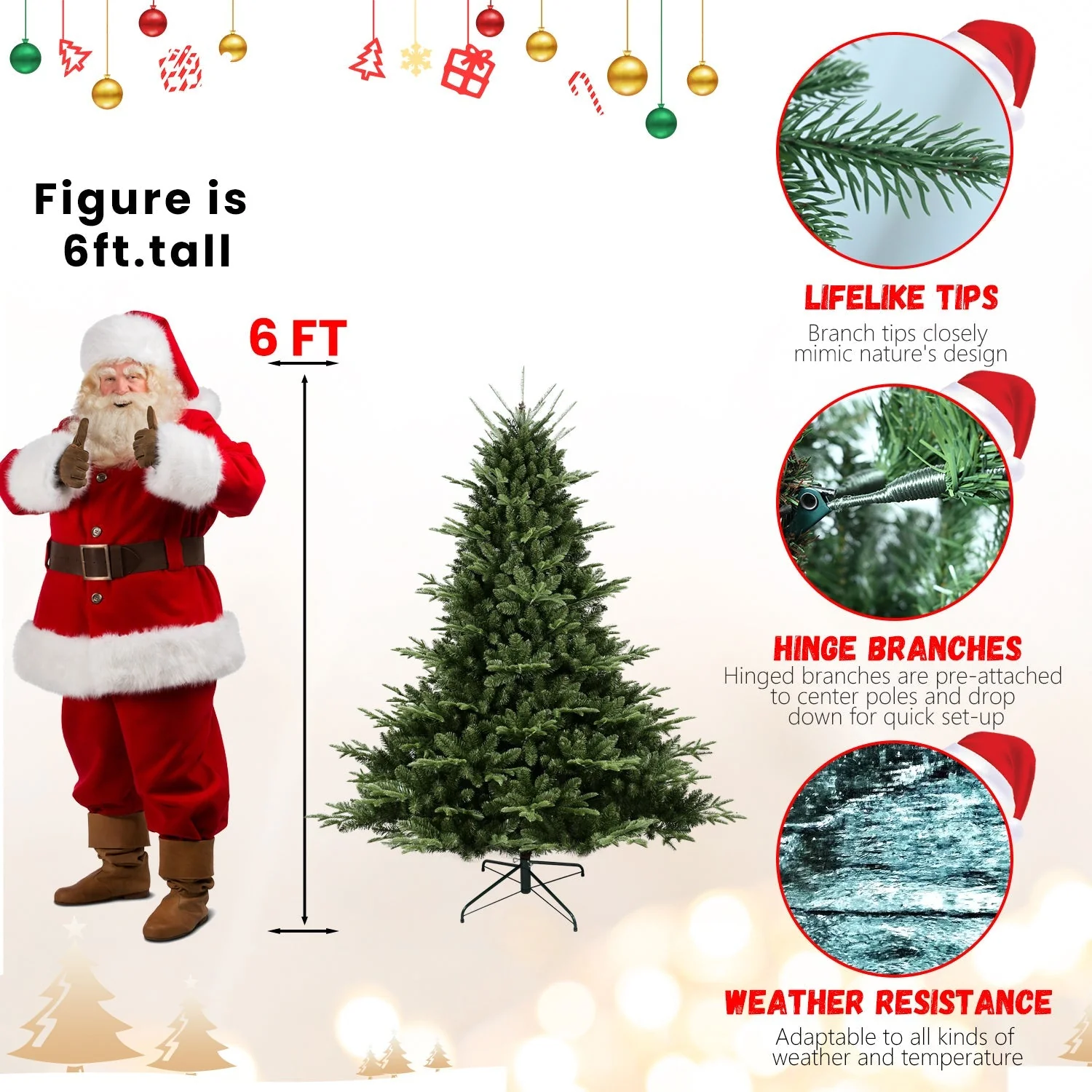 Full-Shaped 6 Ft Christmas Tree with 1673 PE/PVC Tips - Image 9
