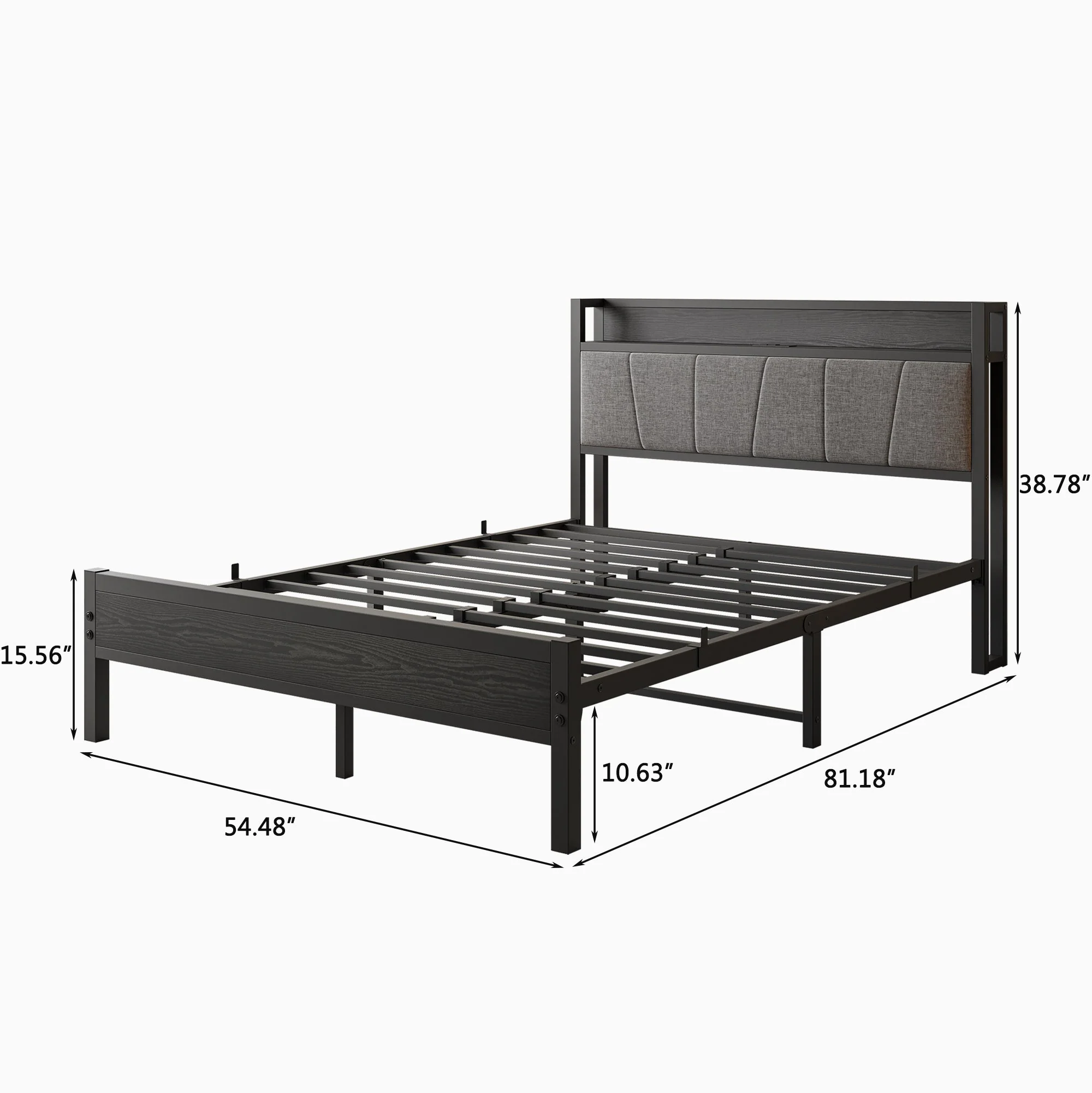 Full Size Bed Frame Storage Headboard with Charging Station - Image 11