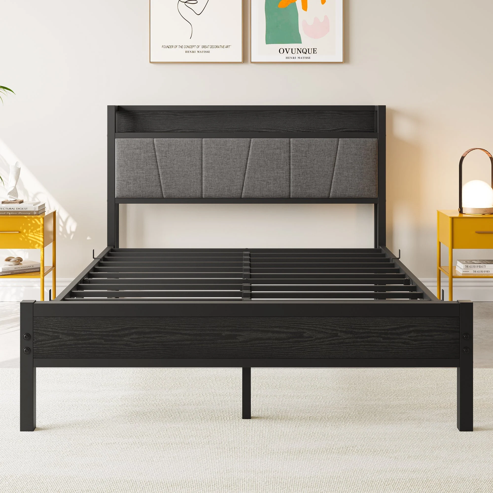 Full Size Bed Frame Storage Headboard with Charging Station - Image 12