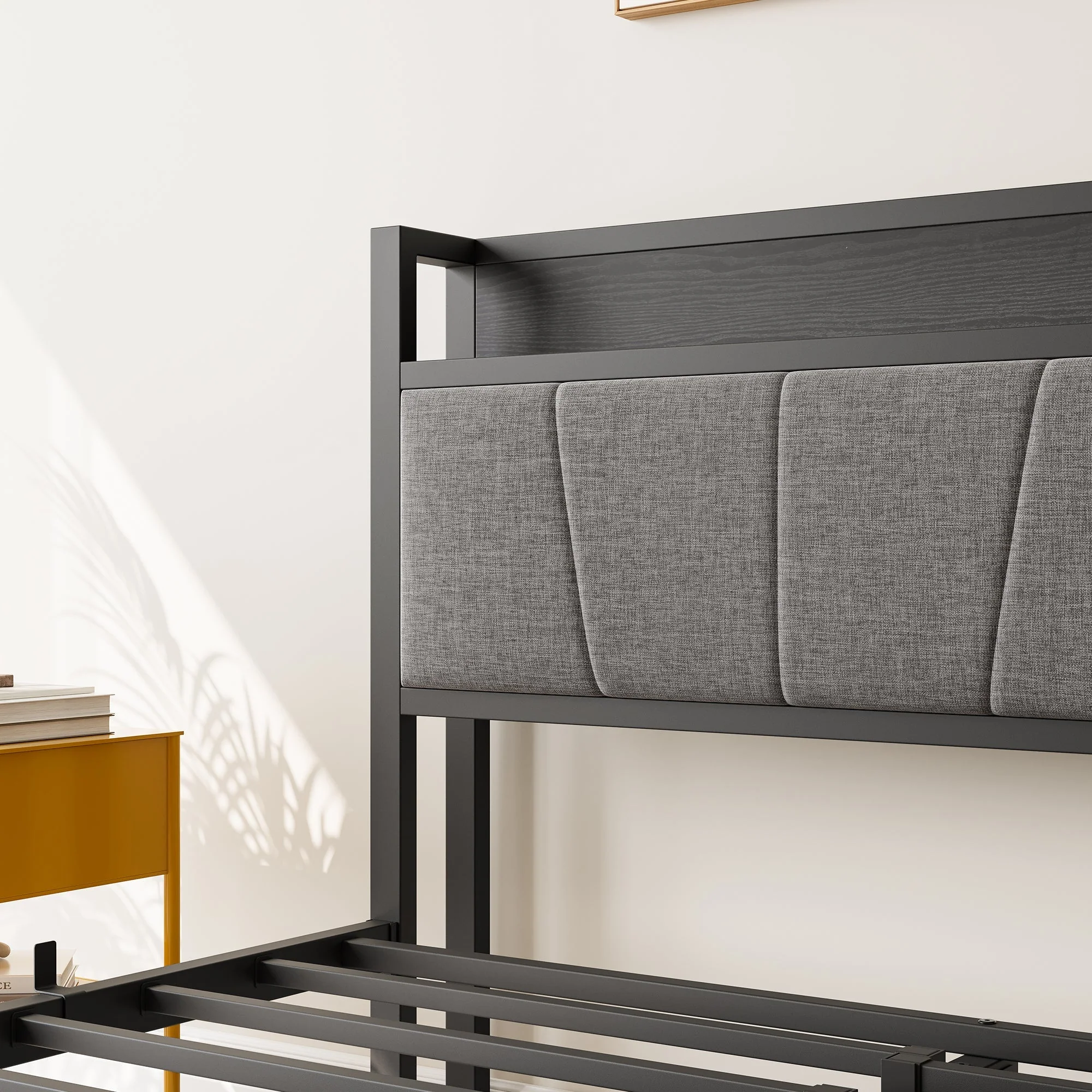 Full Size Bed Frame Storage Headboard with Charging Station - Image 4