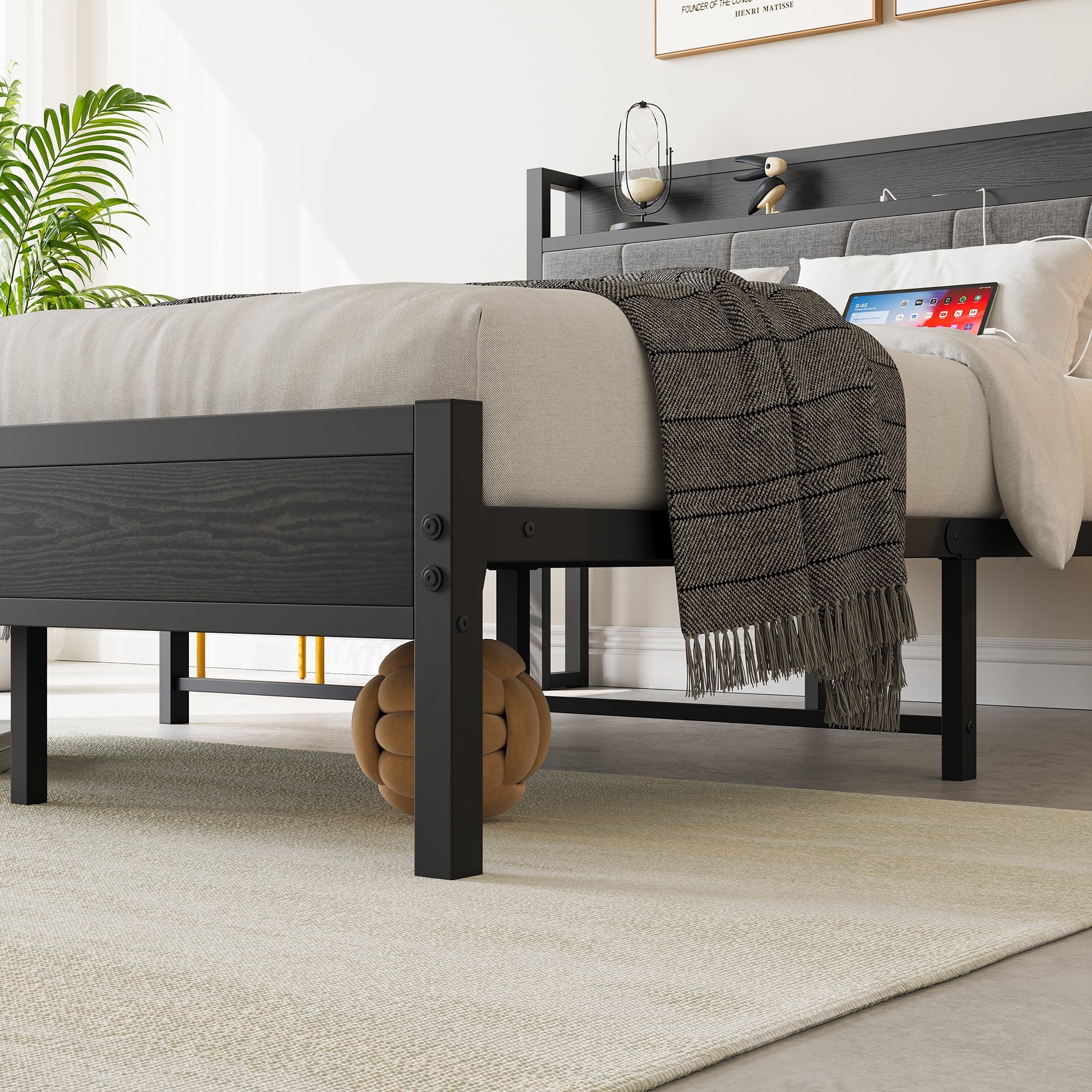 Full Size Bed Frame Storage Headboard with Charging Station - Image 7