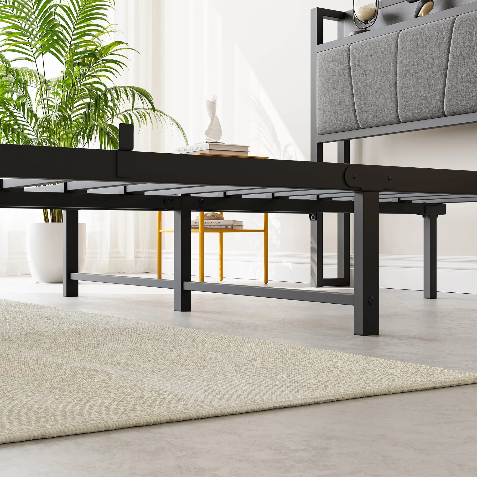 Full Size Bed Frame Storage Headboard with Charging Station - Image 8