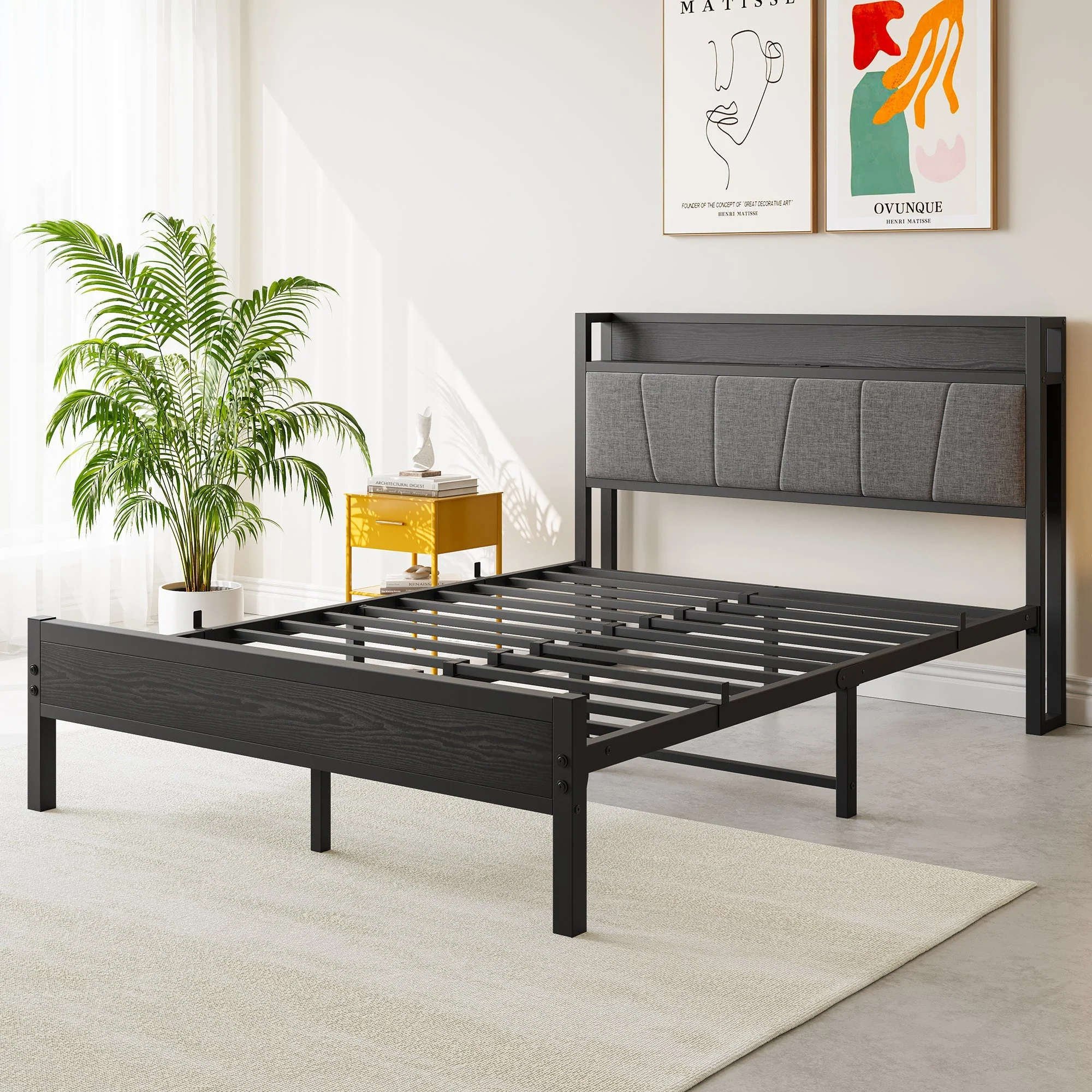 Full Size Bed Frame Storage Headboard with Charging Station - Image 9