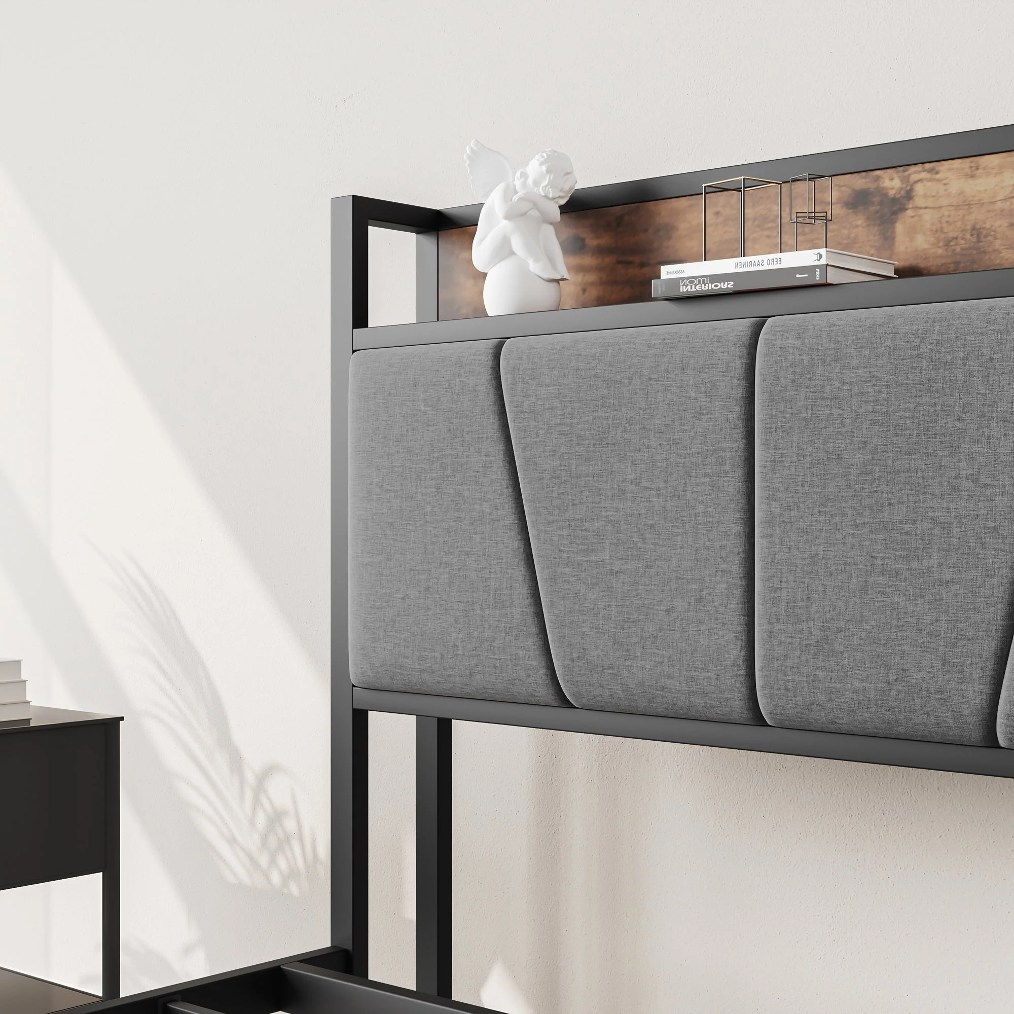 Full Size Bed Frame Storage Headboard with Charging Station - Image 5