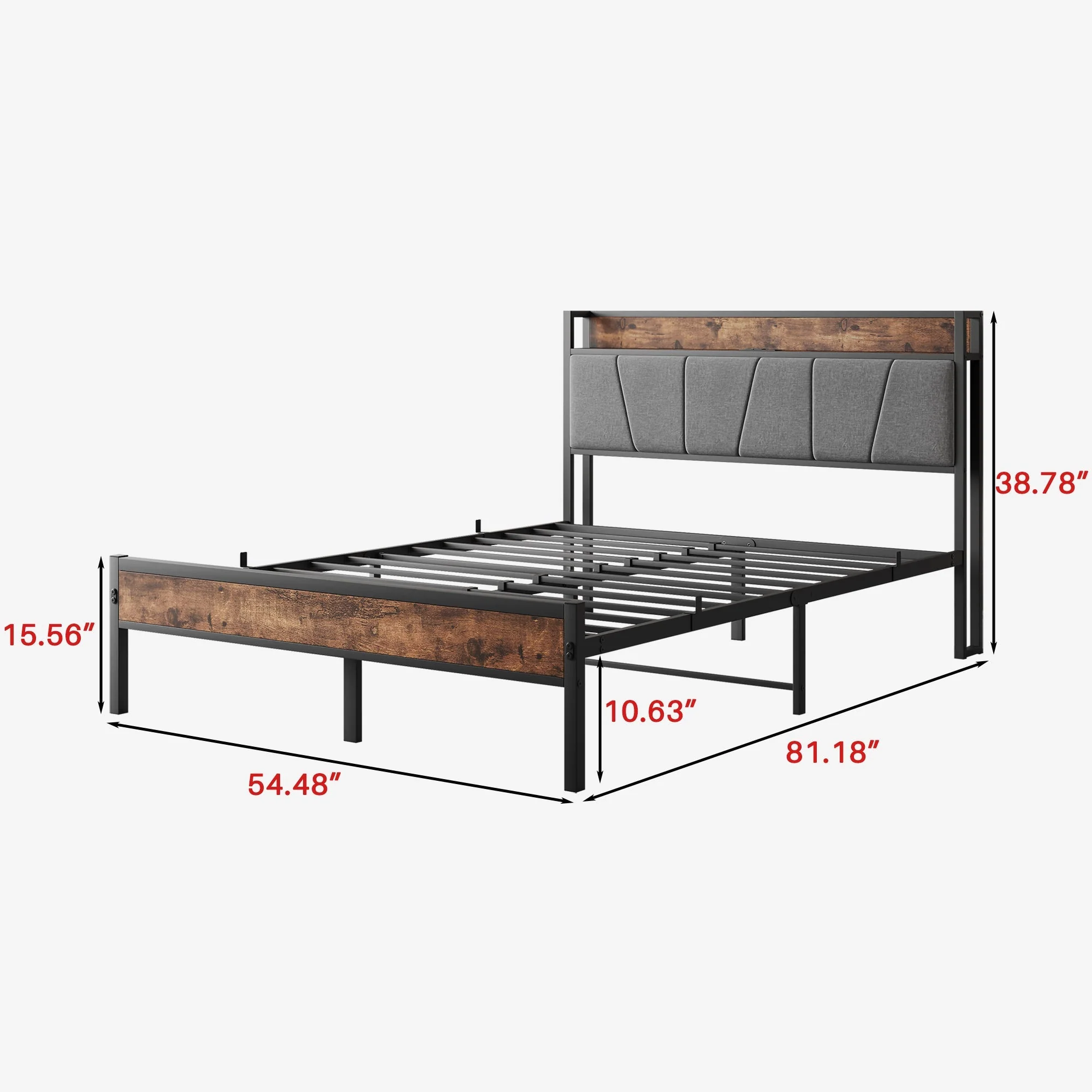 Full Size Bed Frame Storage Headboard with Charging Station - Image 7